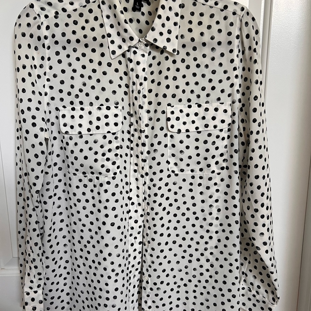 Who What Wear Black and White Polka Dot Blouse